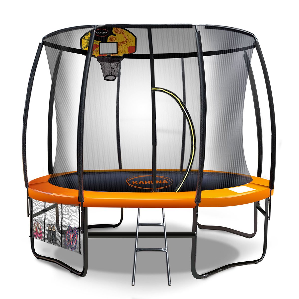 Outdoor Trampoline - 10ft | Kids Children With Safety Enclosure, Mat, Pad, Net, Ladder, Basketball Hoop Set - Orange