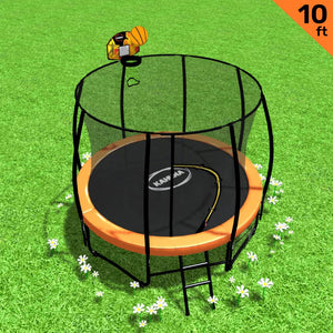 Outdoor Trampoline - 10ft | Kids Children With Safety Enclosure, Mat, Pad, Net, Ladder, Basketball Hoop Set - Orange