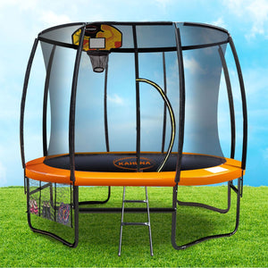 Outdoor Trampoline - 10ft | Kids Children With Safety Enclosure, Mat, Pad, Net, Ladder, Basketball Hoop Set - Orange