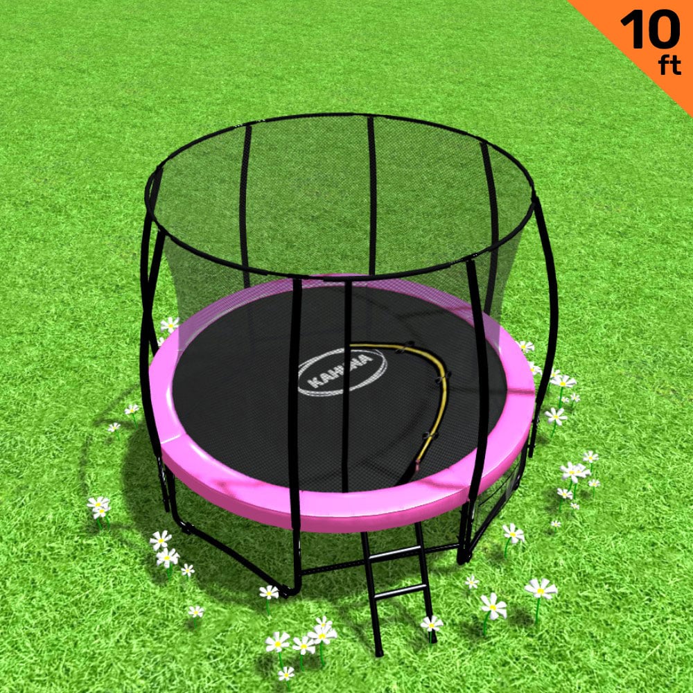 Outdoor Trampoline - 10ft | Safety Enclosure, Pad, Mat, Ladder, Basketball Hoop Set - Pink