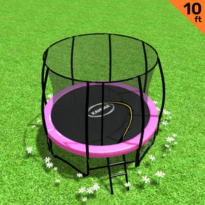 Outdoor Trampoline - 10ft | Safety Enclosure, Pad, Mat, Ladder, Basketball Hoop Set - Pink