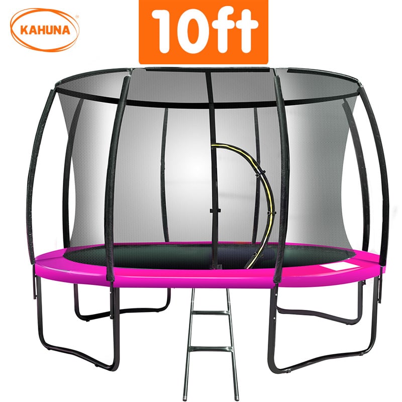 Outdoor Trampoline - 10ft | Safety Enclosure, Pad, Mat, Ladder, Basketball Hoop Set - Pink
