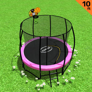 Outdoor Trampoline - 10ft | Safety Enclosure, Pad, Ladder, Basketball Hoop Set - Pink
