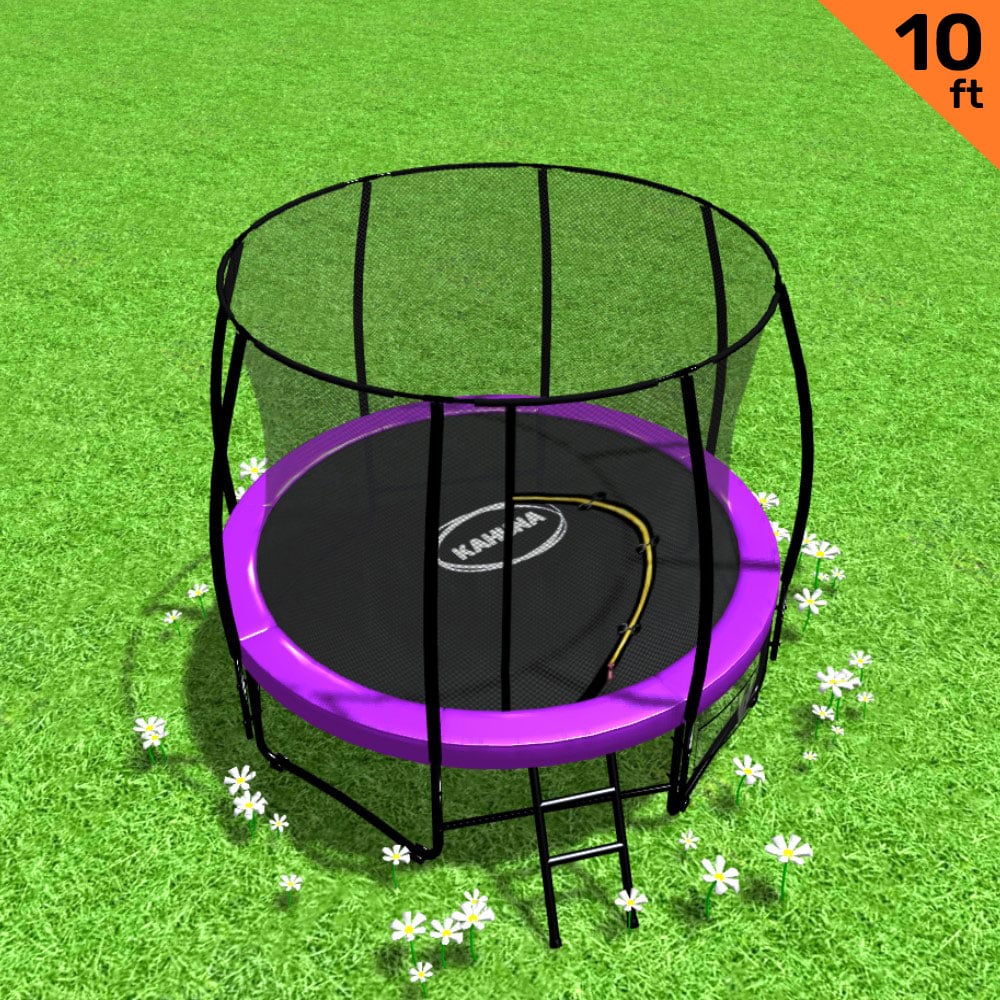 Trampoline - 10ft | Free Ladder, Spring Mat, Net, Safety Pad Cover, Round Enclosure - Purple