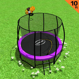 10ft Outdoor Trampoline With Safety Enclosure Pad | Ladder | Basketball Hoop Set | Purple | Kahuna