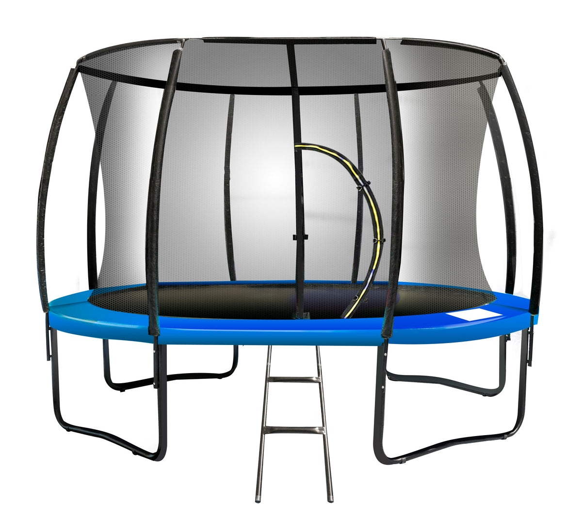 Trampoline - 12ft | Free Ladder, Spring Mat, Net, Safety Pad Cover, Round Enclosure - Blue
