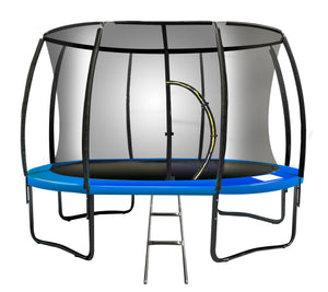 Trampoline - 12ft | Free Ladder, Spring Mat, Net, Safety Pad Cover, Round Enclosure - Blue