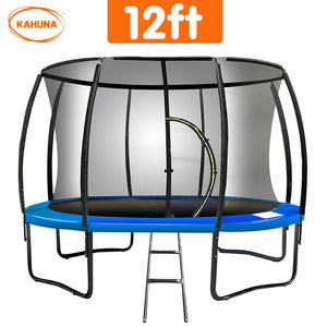 Trampoline - 12ft | Free Ladder, Spring Mat, Net, Safety Pad Cover, Round Enclosure - Blue