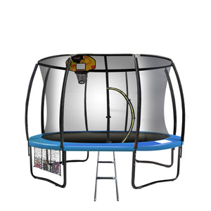 Outdoor Trampoline for Kids and Children - 12ft | Safety Enclosure, Pad, Mat, Ladder, Basketball Hoop Set - Blue