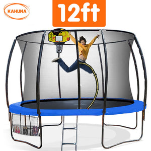 Outdoor Trampoline for Kids and Children - 12ft | Safety Enclosure, Pad, Mat, Ladder, Basketball Hoop Set - Blue