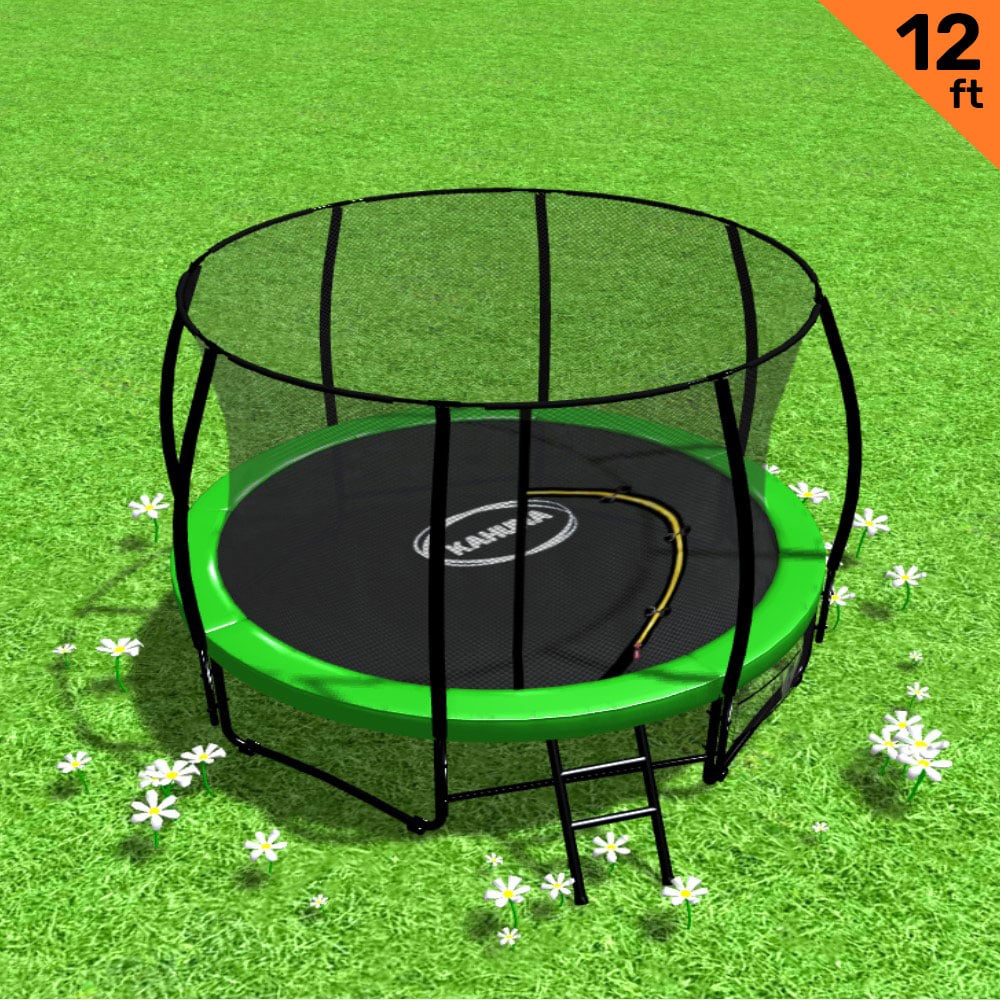 Outdoor Trampoline - 12ft | Safety Enclosure, Pad, Mat, Ladder, Basketball Hoop Set - Green