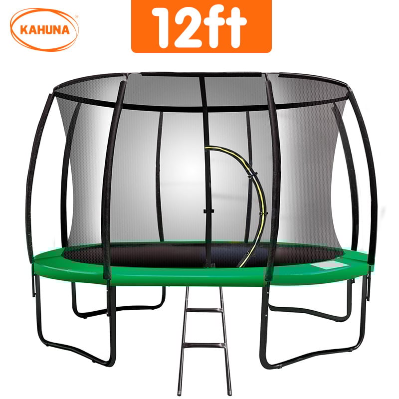 Outdoor Trampoline - 12ft | Safety Enclosure, Pad, Mat, Ladder, Basketball Hoop Set - Green