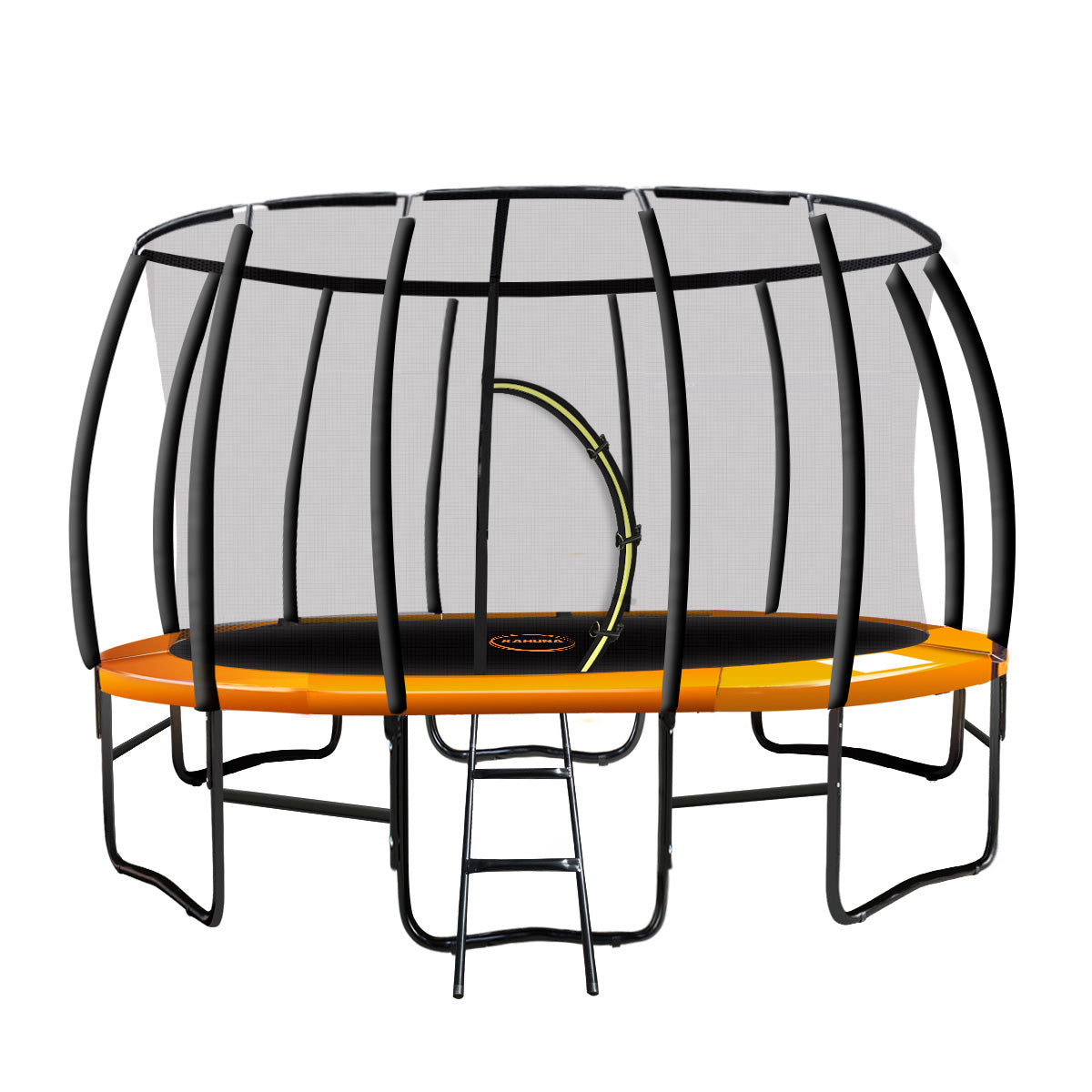 Trampoline - 12ft | Free Ladder, Spring Mat, Net, Safety Pad Cover, Round Enclosure - Orange