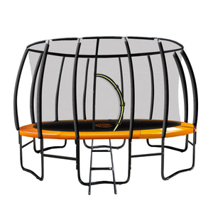 Trampoline - 12ft | Free Ladder, Spring Mat, Net, Safety Pad Cover, Round Enclosure - Orange