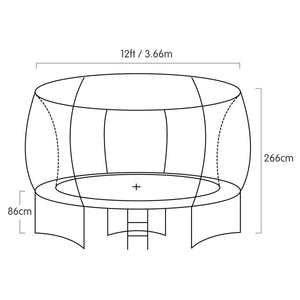 Trampoline - 12ft | Free Ladder, Spring Mat, Net, Safety Pad Cover, Round Enclosure - Orange