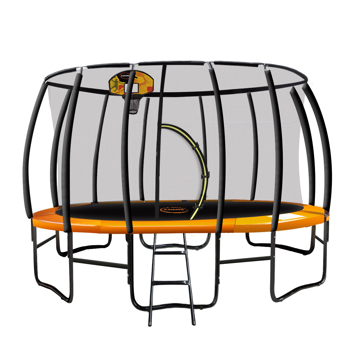 Outdoor Trampoline for Kids and Children - 12ft | Safety Enclosure, Pad, Mat, Ladder, Basketball Hoop Set - Orange