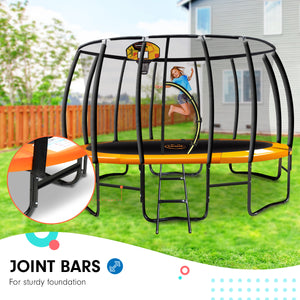 Outdoor Trampoline for Kids and Children - 12ft | Safety Enclosure, Pad, Mat, Ladder, Basketball Hoop Set - Orange