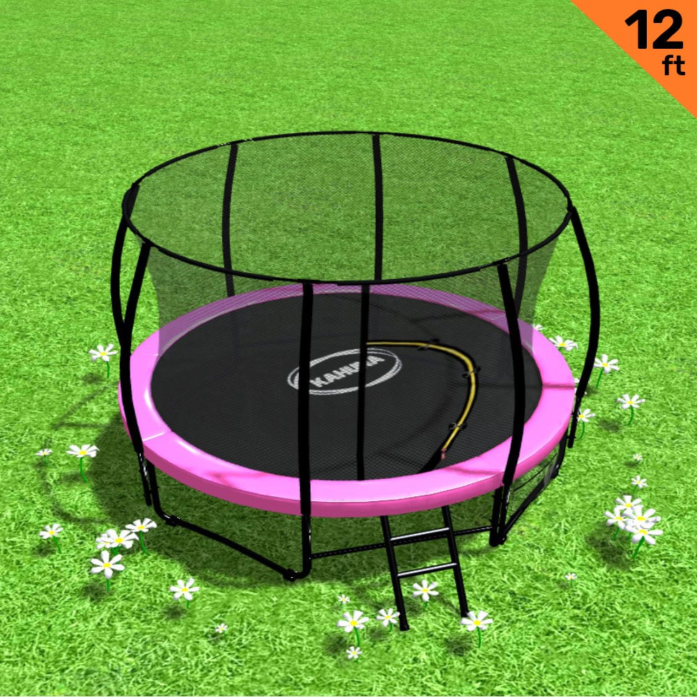 12ft Trampoline with Free Ladder, Spring Mat, Net, Safety Pad Cover, and Round Enclosure - Pink