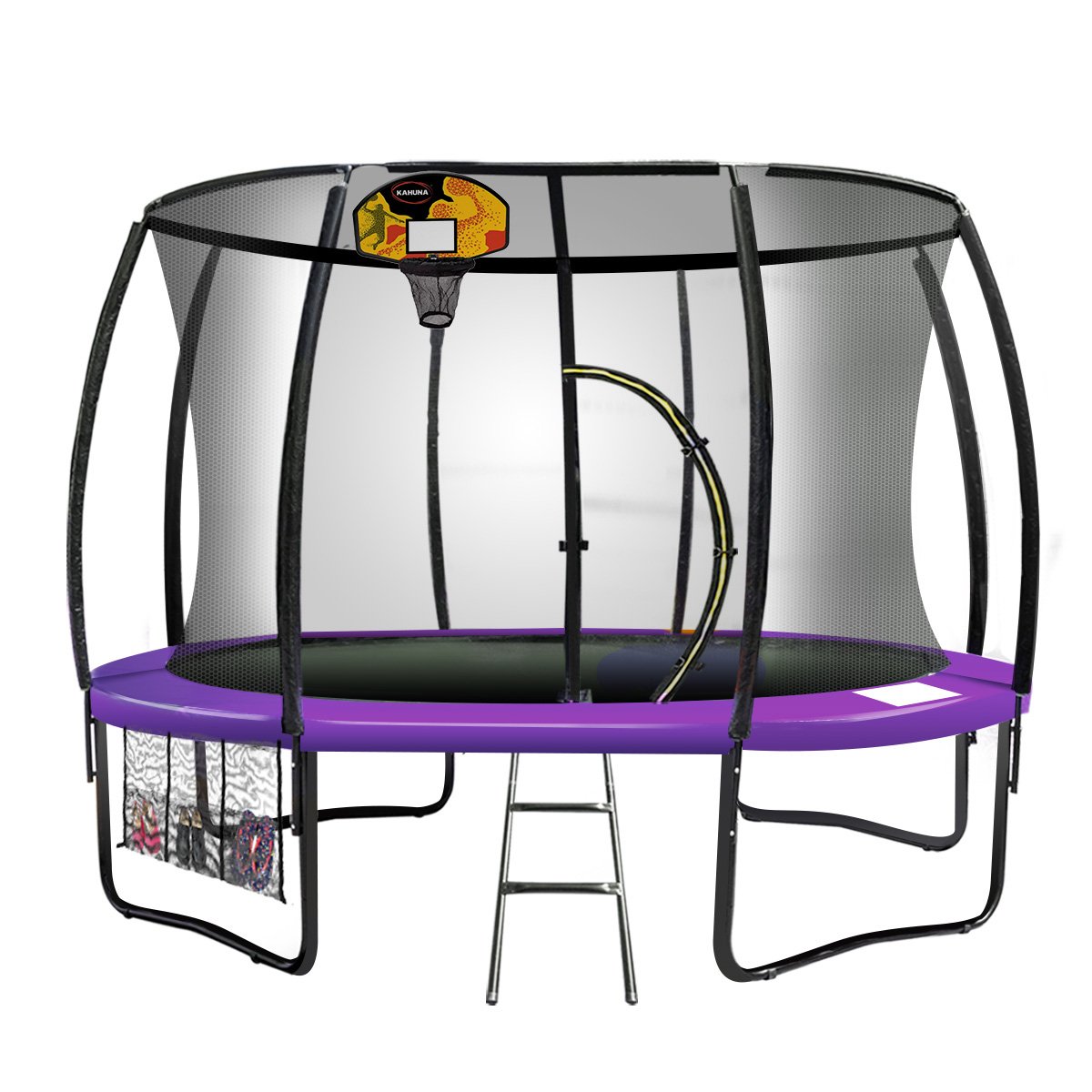 Outdoor Trampoline - 12ft | Safety Enclosure, Pad, Mat, Ladder, Basketball Hoop Set - Purple