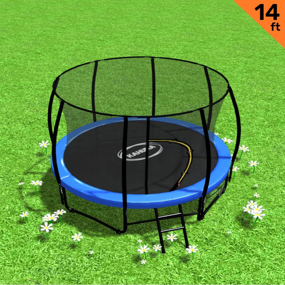 14ft Trampoline Safety Set: Ladder, Spring Mat, Net, Pad Cover - Blue