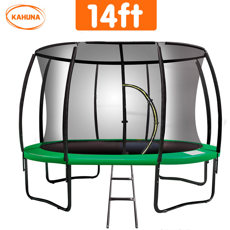 14ft Trampoline Safety Set: Ladder, Spring Mat, Net, Pad Cover - Green