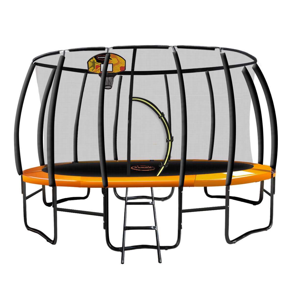 14ft Outdoor Trampoline Set: Safety Enclosure, Pad, Mat, Ladder, Basketball Hoop - Orange