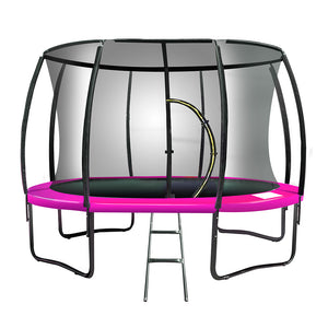 Trampoline - 14ft | Free Ladder, Spring Mat, Net, Safety Pad Cover, Round Enclosure - Pink