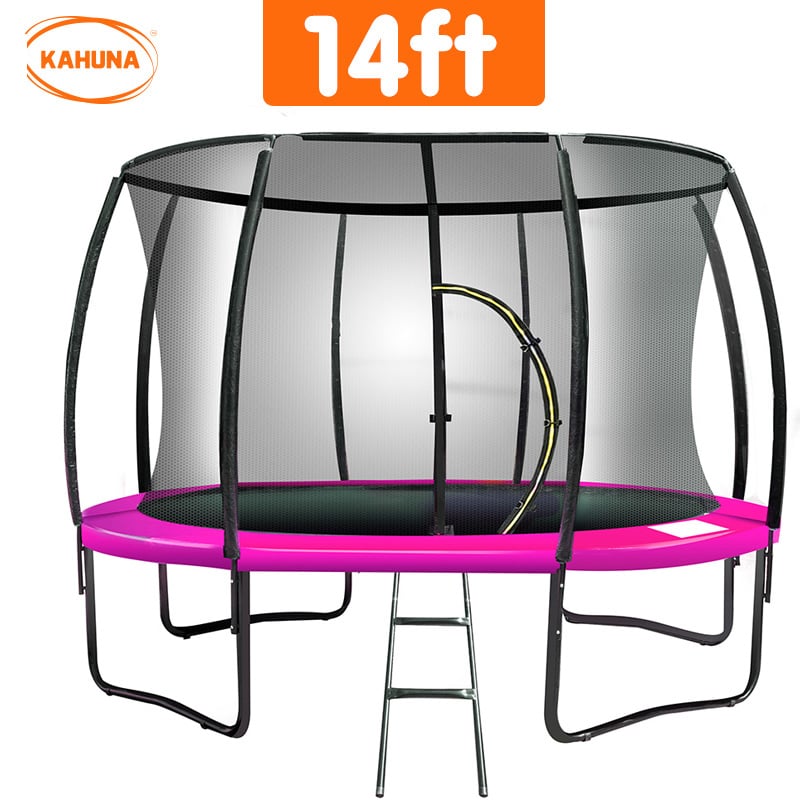 Trampoline - 14ft | Free Ladder, Spring Mat, Net, Safety Pad Cover, Round Enclosure - Pink