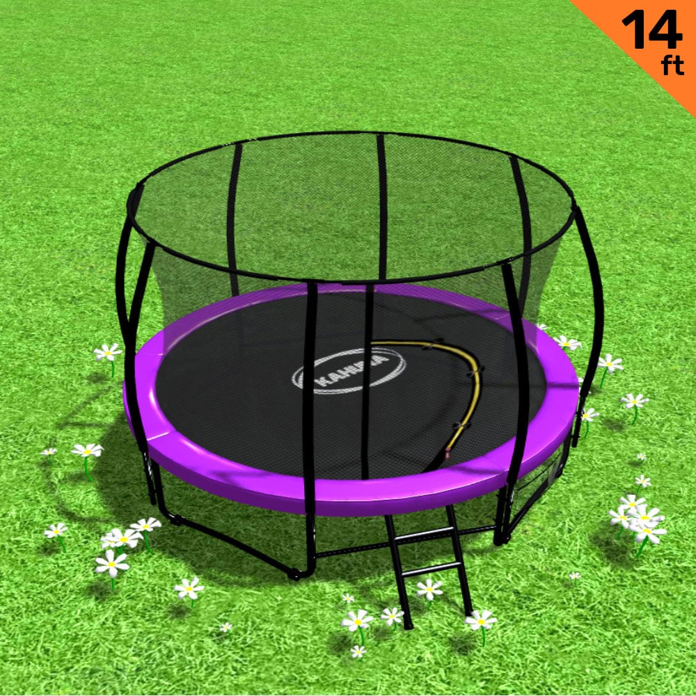 14ft Trampoline Set: Ladder, Spring Mat, Net, Pad Cover - Purple