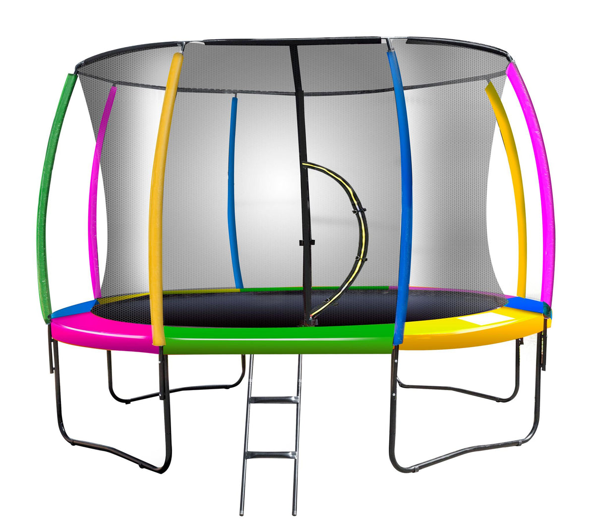 Trampoline - 14ft | Free Ladder, Spring Mat, Net, Safety Pad Cover, Round Enclosure - Rainbow