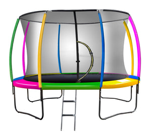 Trampoline - 14ft | Free Ladder, Spring Mat, Net, Safety Pad Cover, Round Enclosure - Rainbow