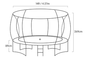 Trampoline - 14ft | Free Ladder, Spring Mat, Net, Safety Pad Cover, Round Enclosure - Rainbow