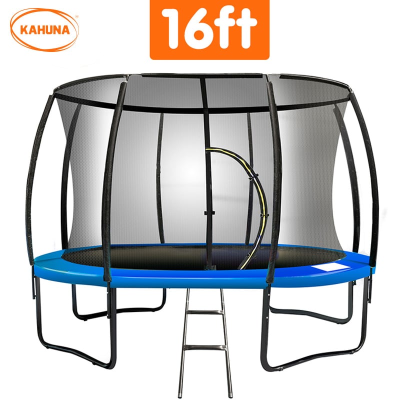 Trampoline - 16ft | Free Ladder, Spring Mat, Net, Safety Pad Cover, Round Enclosure - Blue