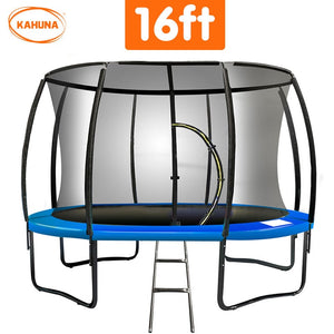 Trampoline - 16ft | Free Ladder, Spring Mat, Net, Safety Pad Cover, Round Enclosure - Blue