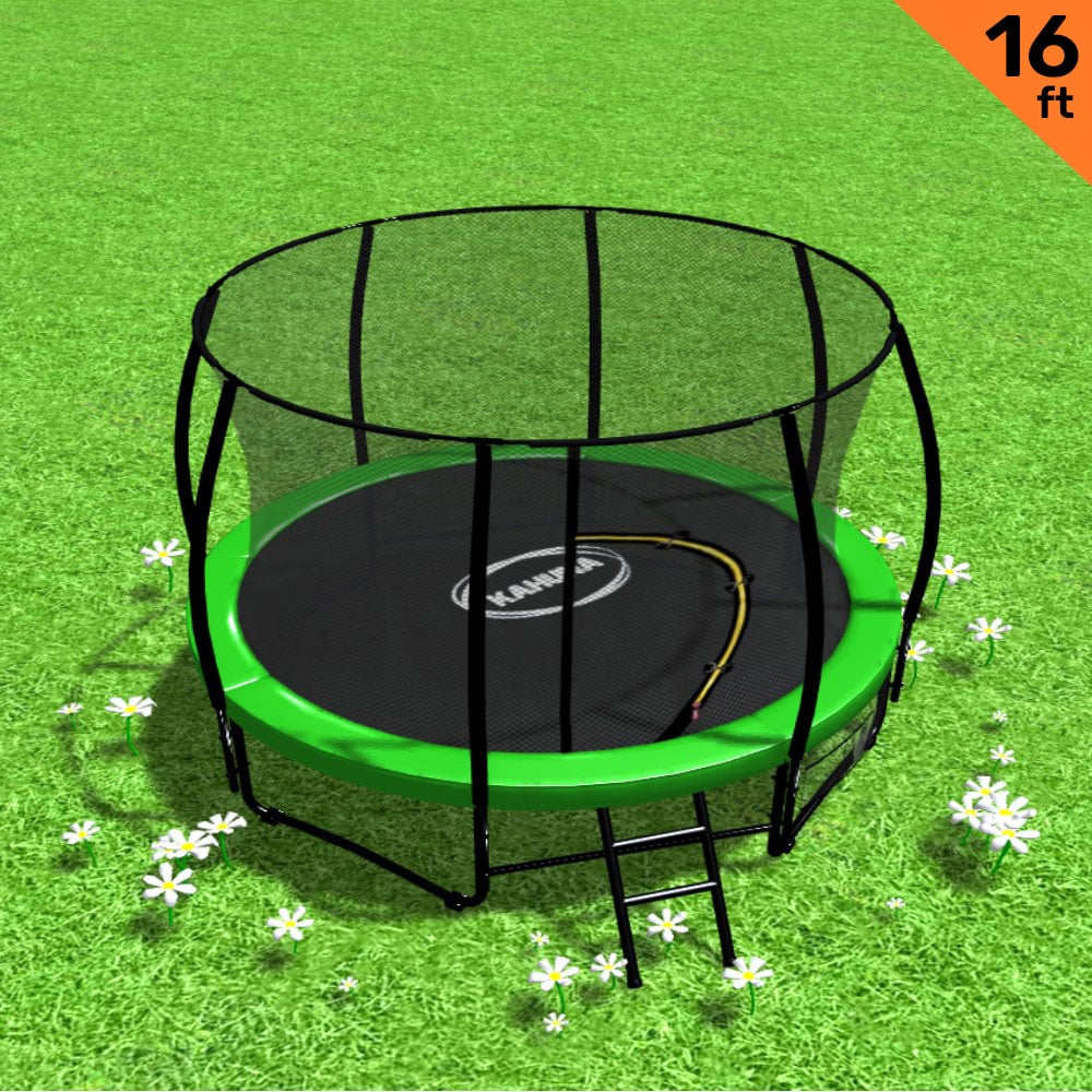 16ft Trampoline with Free Ladder, Spring Mat, Net, Safety Pad Cover, and Round Enclosure - Green