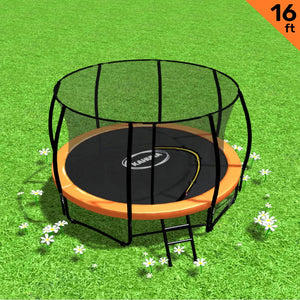 16ft Trampoline Safety Set: Ladder, Spring Mat, Net, Pad Cover - Orange