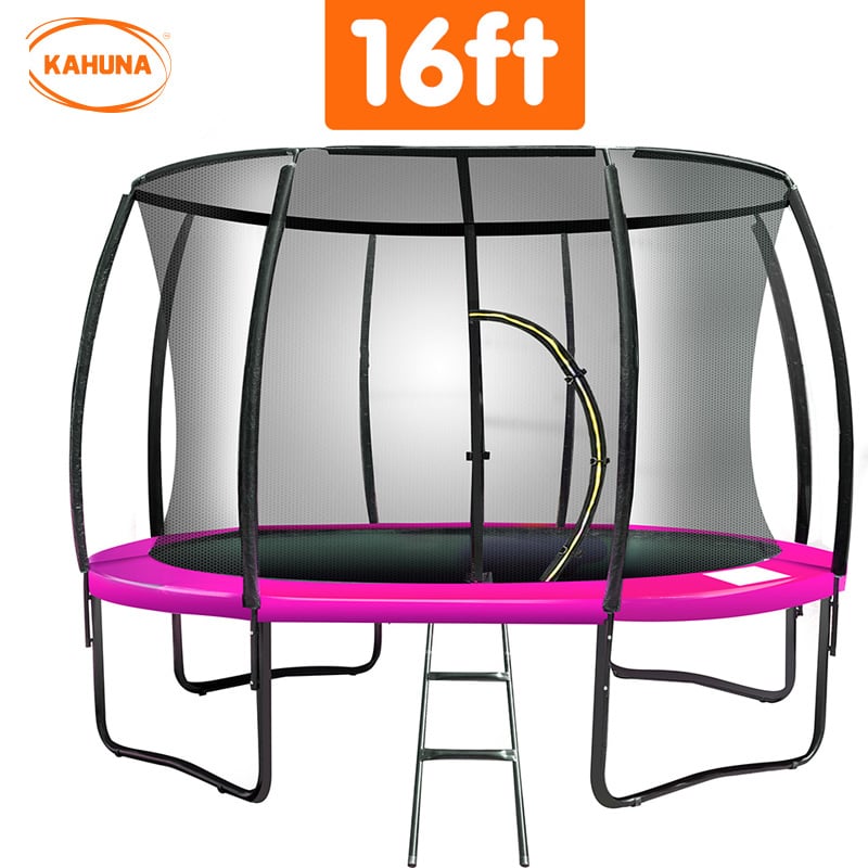 16ft Trampoline with Free Ladder, Spring Mat, Net, Safety Pad Cover, and Round Enclosure - Pink