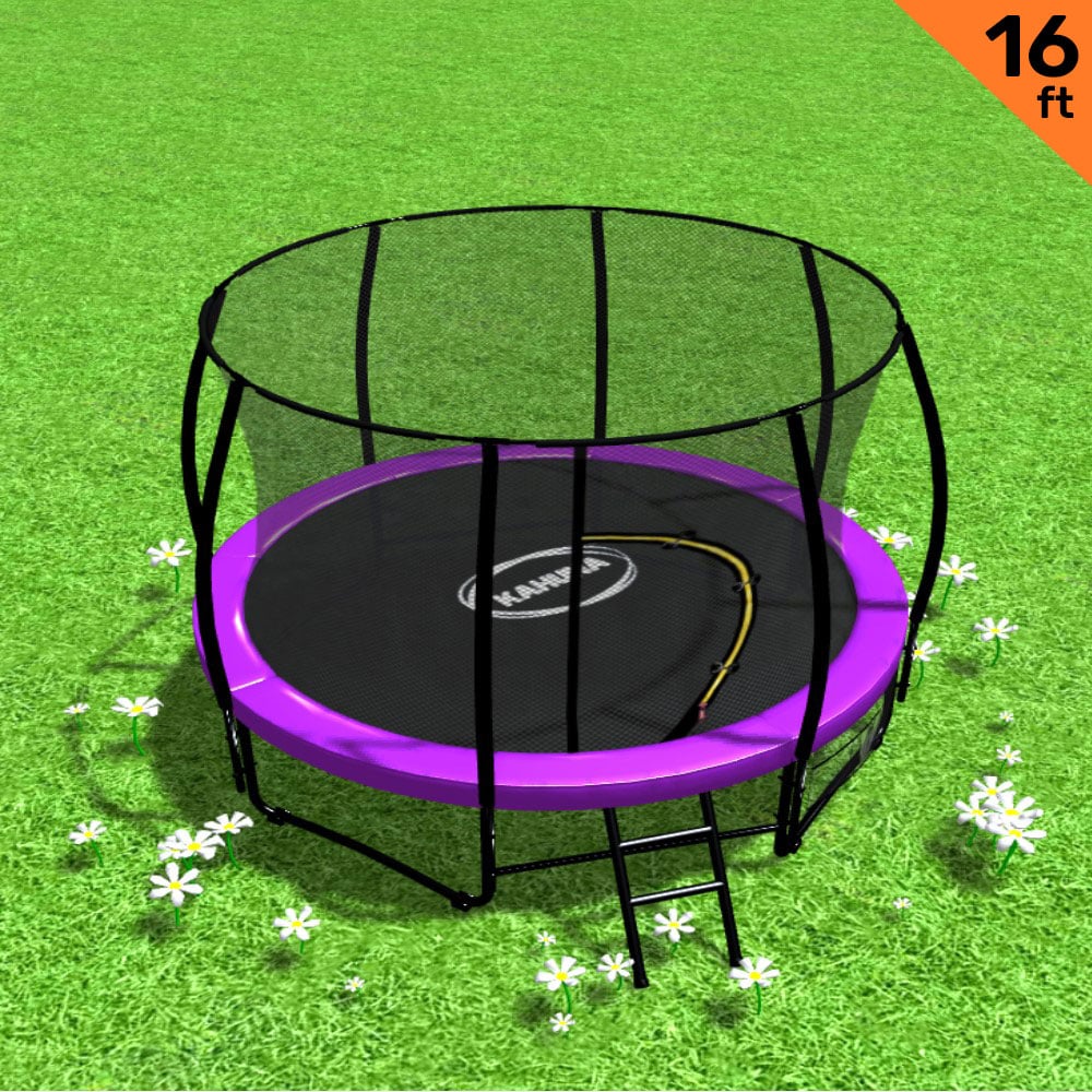 16ft Trampoline with Free Ladder, Spring Mat, Net, Safety Pad Cover, and Round Enclosure - Purple