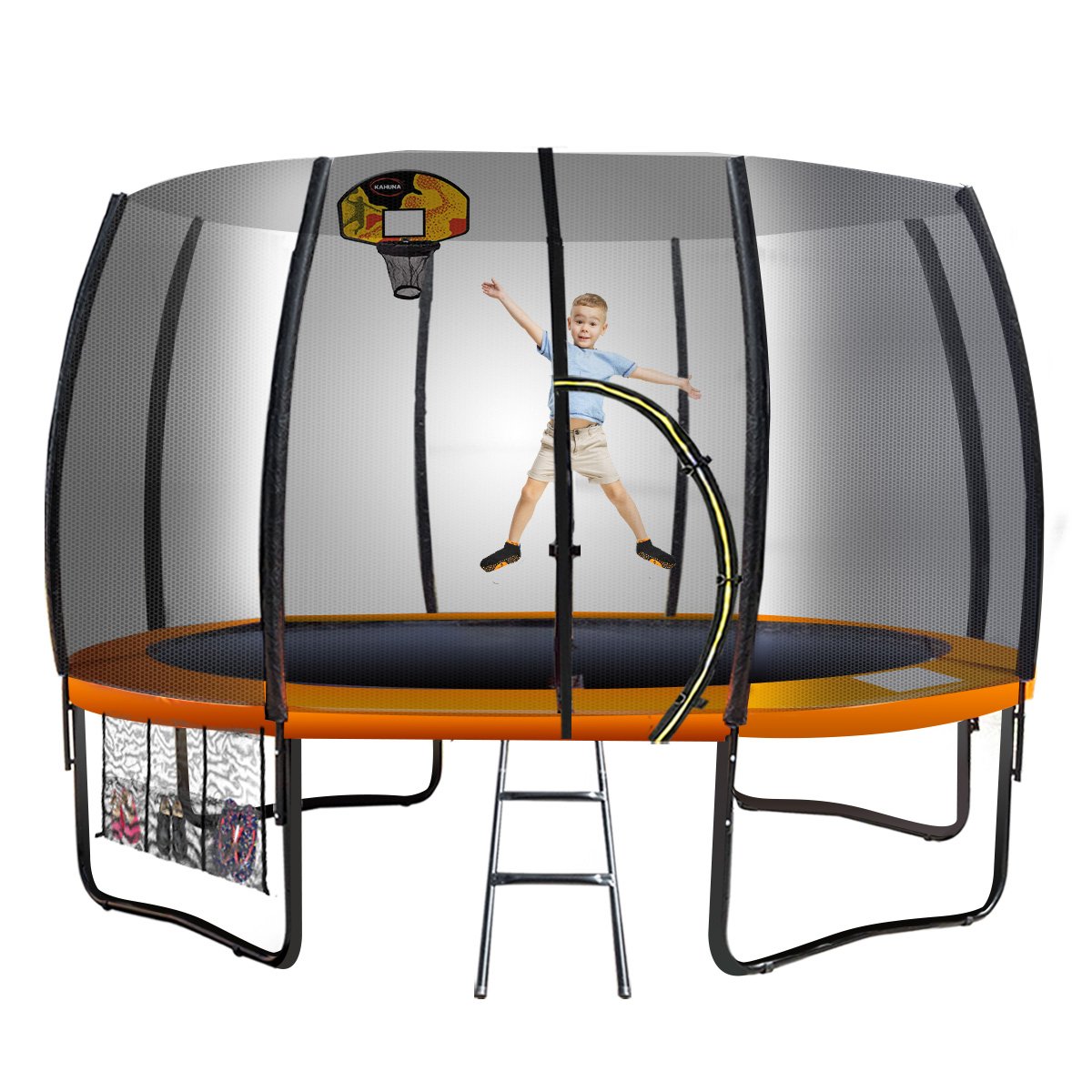 8ft Twister Springless Trampoline with Free Safety Net Pad, Mat, and Basket Ball Set - Orange