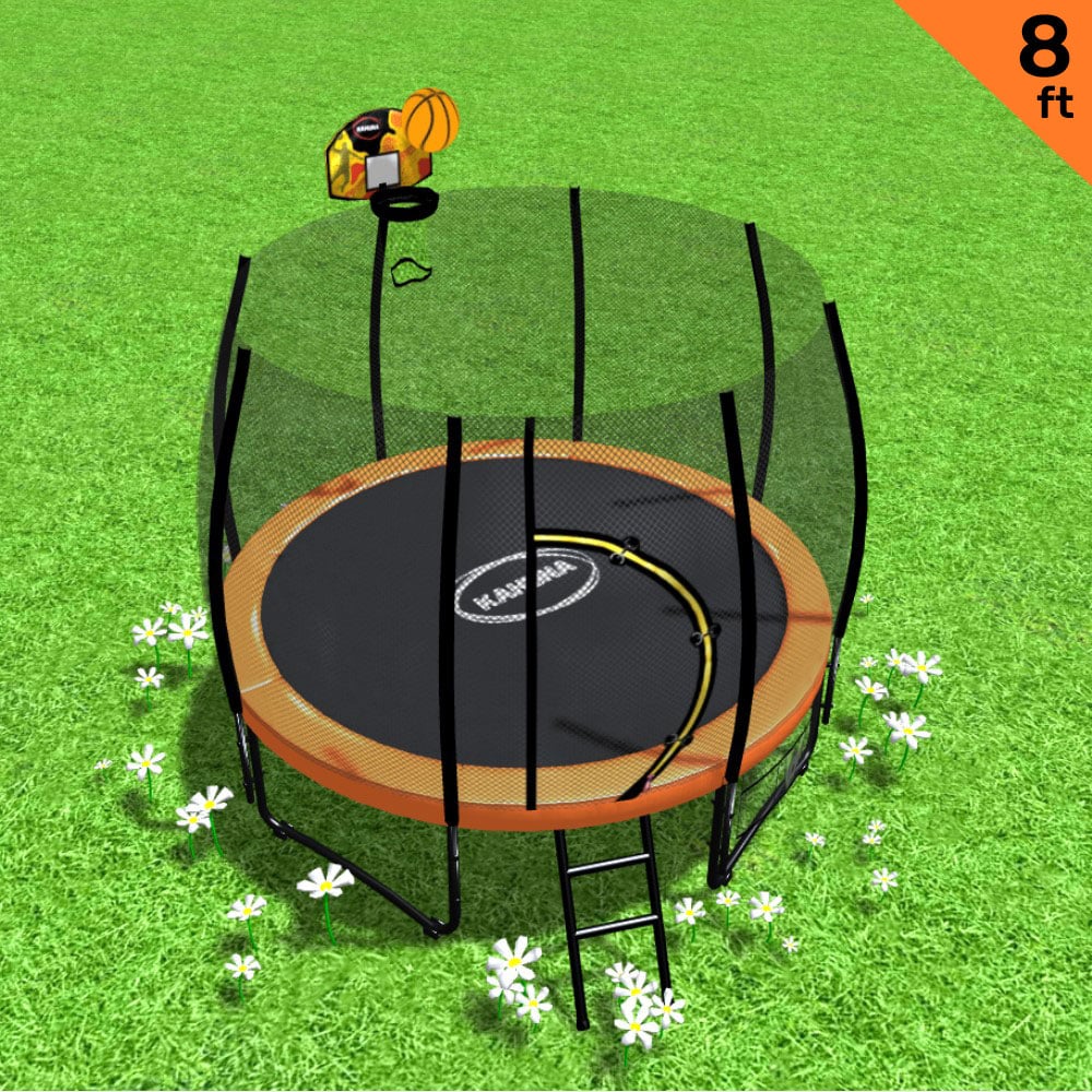 8ft Twister Springless Trampoline with Free Safety Net Pad, Mat, and Basket Ball Set - Orange