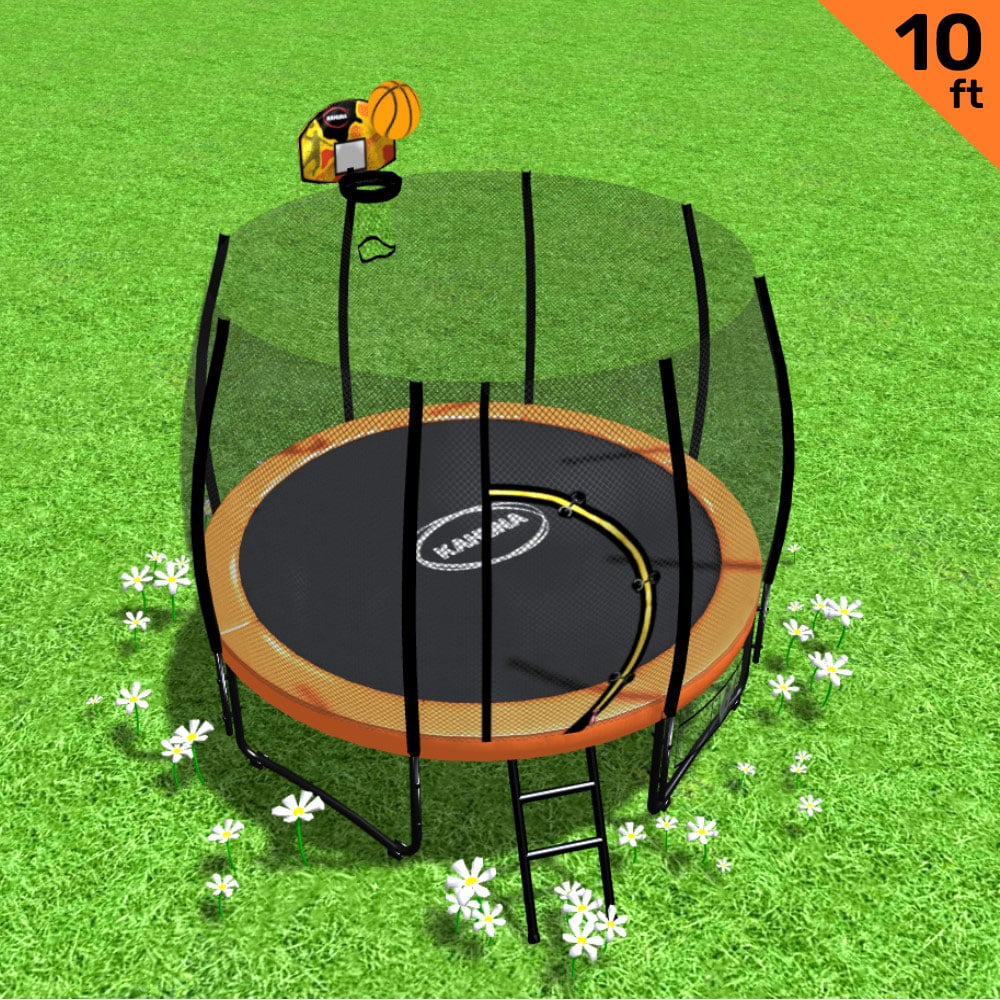 10ft Trampoline Twister | Springless Safety Net Pad Mat with Basketball Set | Orange