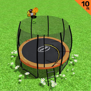 10ft Trampoline Twister | Springless Safety Net Pad Mat with Basketball Set | Orange