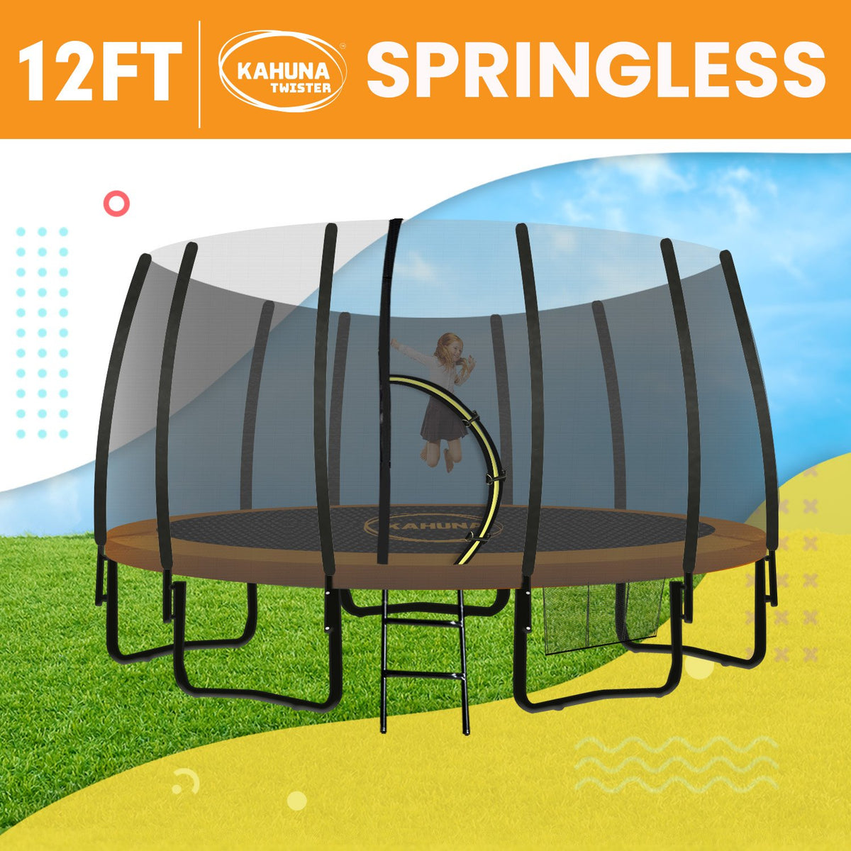 Twister 12ft Springless Trampoline | Outdoor Mat Pad Net Ladder