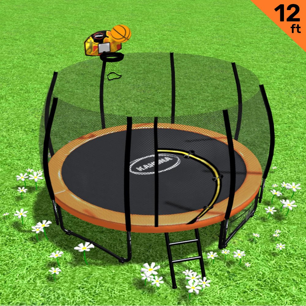 Twister 12ft Springless Trampoline | Outdoor Mat Pad Net Ladder with Basketball Set