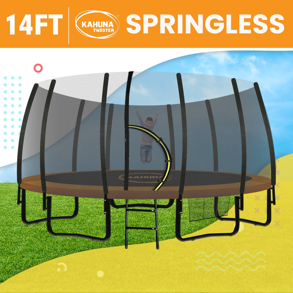 Twister 14ft Springless Trampoline | Outdoor Kids Safety Net Pad Mat