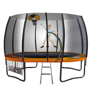 Twister 14ft Springless Trampoline | Outdoor Kids Safety Net Pad Mat with Basketball Set
