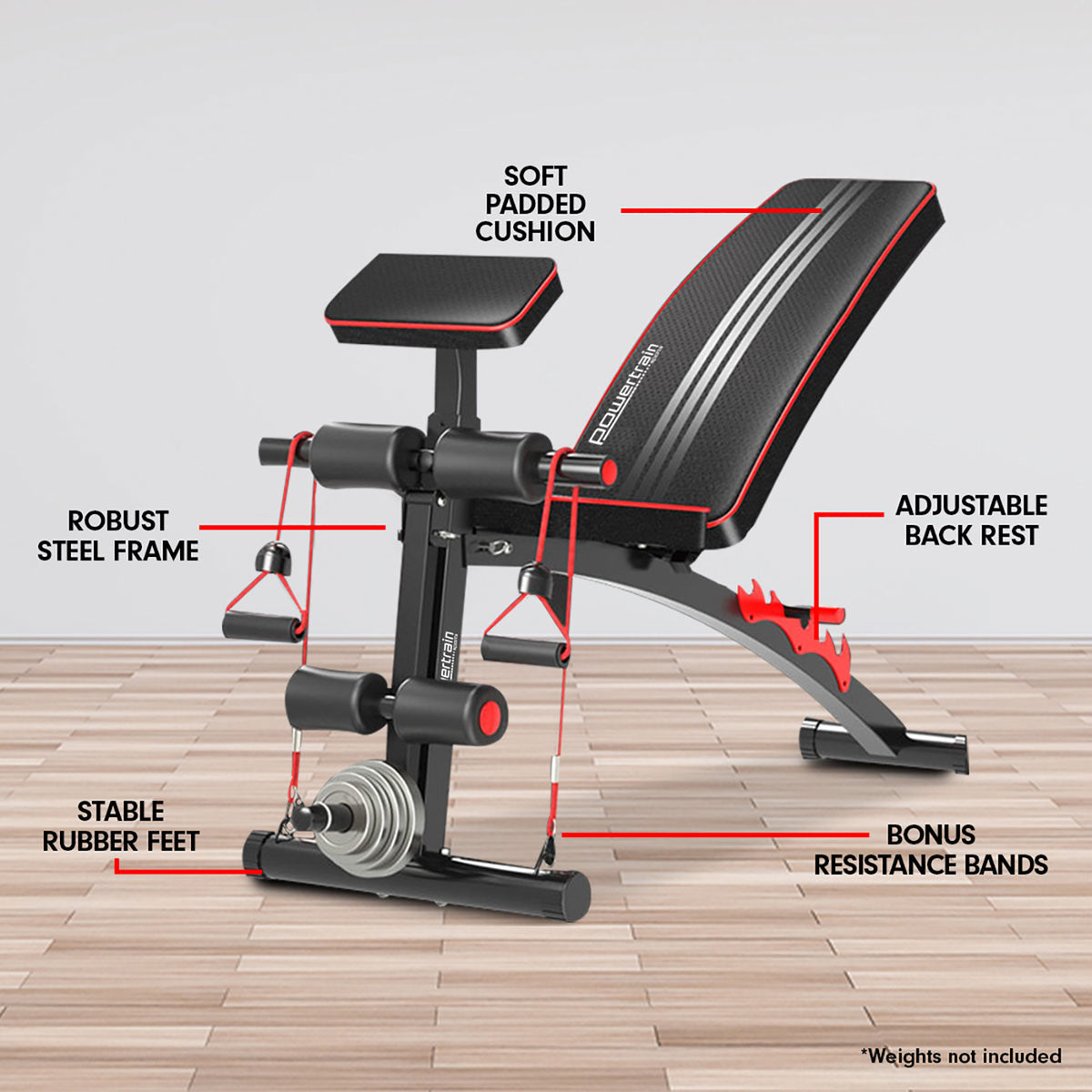 Adjustable FID Home Gym Bench with Preacher Curl Pad | Powertrain