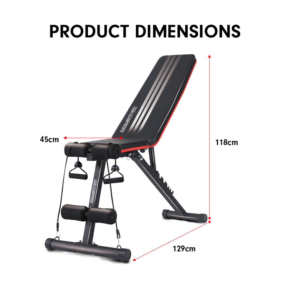Powertrain Adjustable Incline Decline Exercise Bench | Resistance Bands