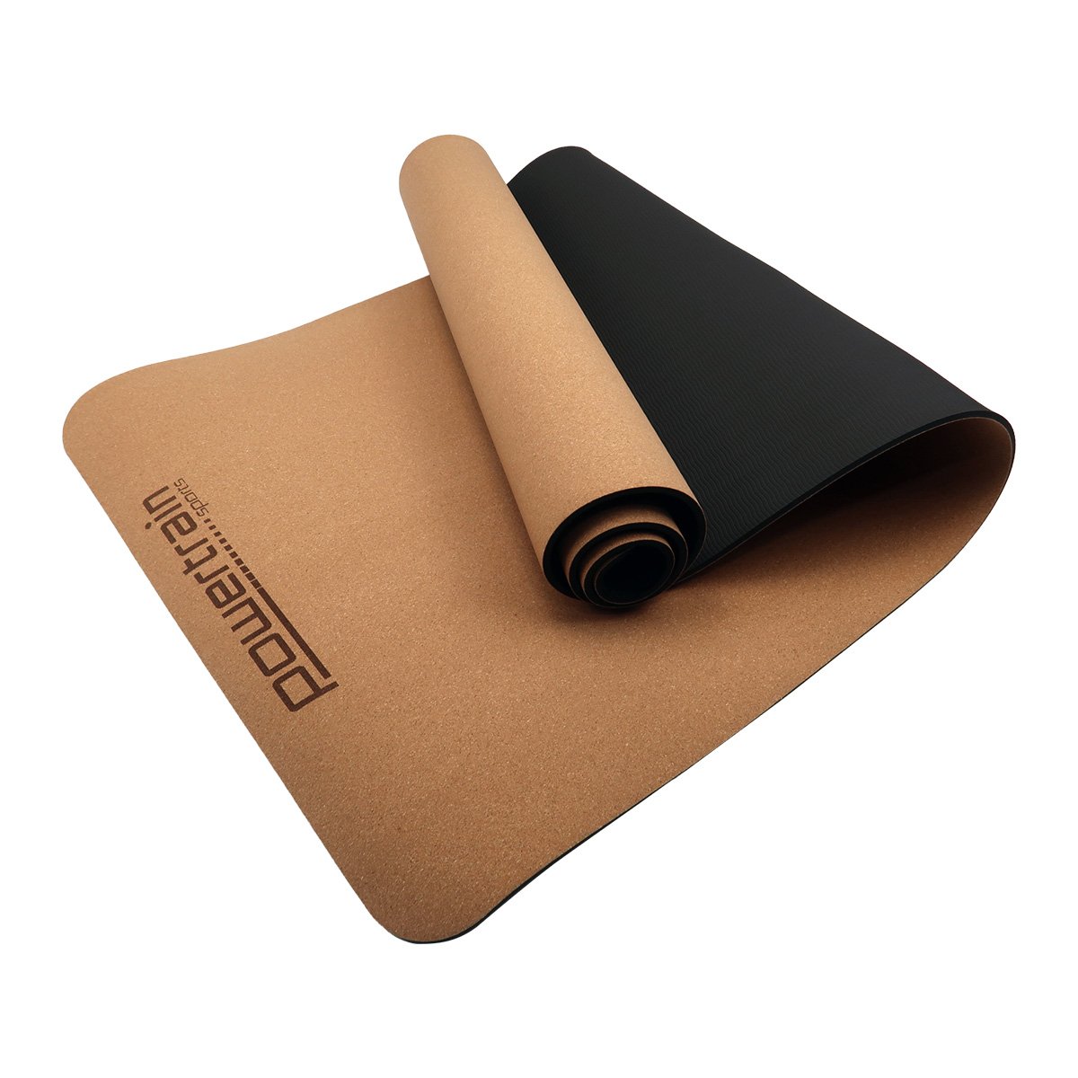 Cork Yoga Mat with Carry Straps - Home Gym Pilates, Plain by Powertrain