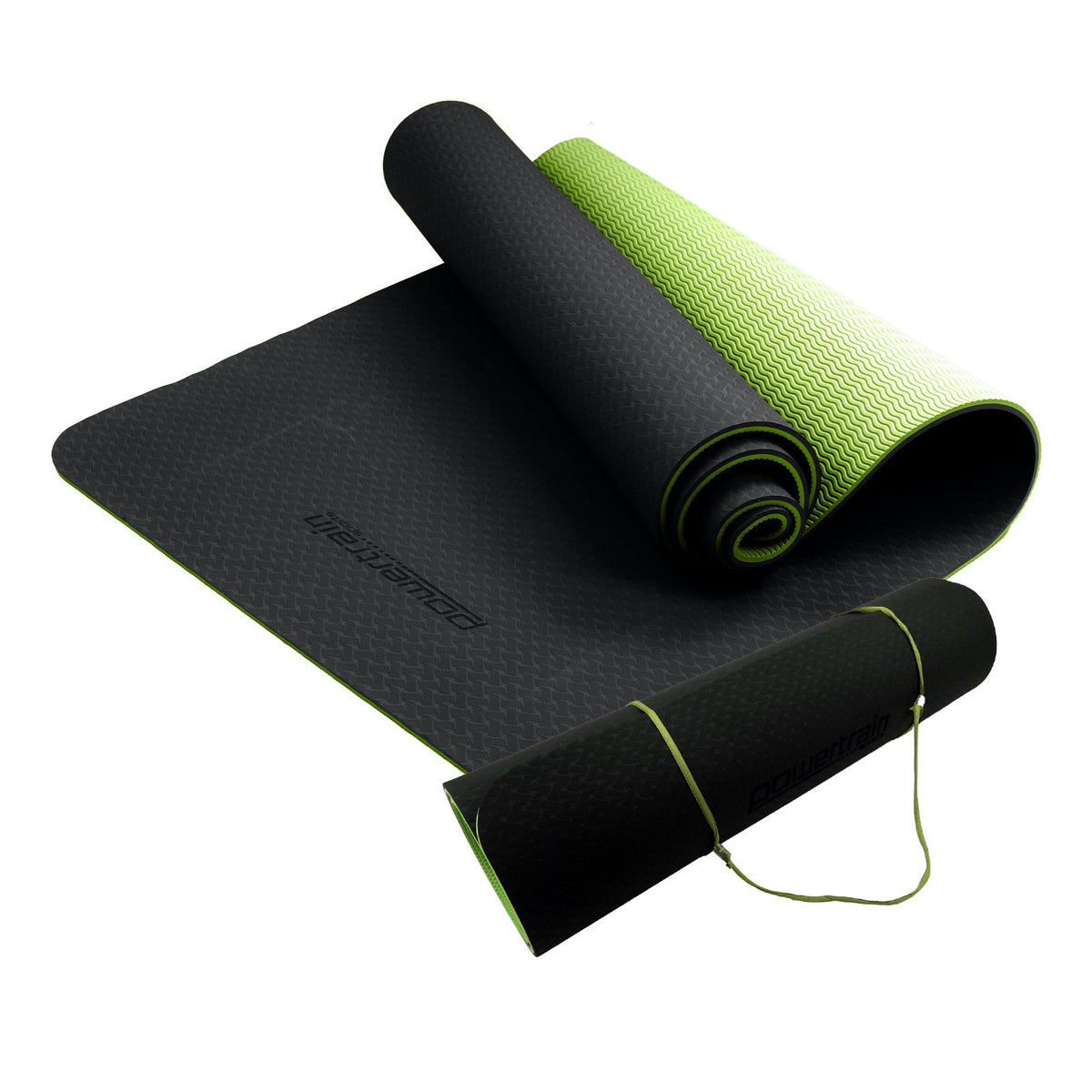 Eco-Friendly TPE Pilates Exercise Yoga Mat | 8mm | Black Green | Powertrain